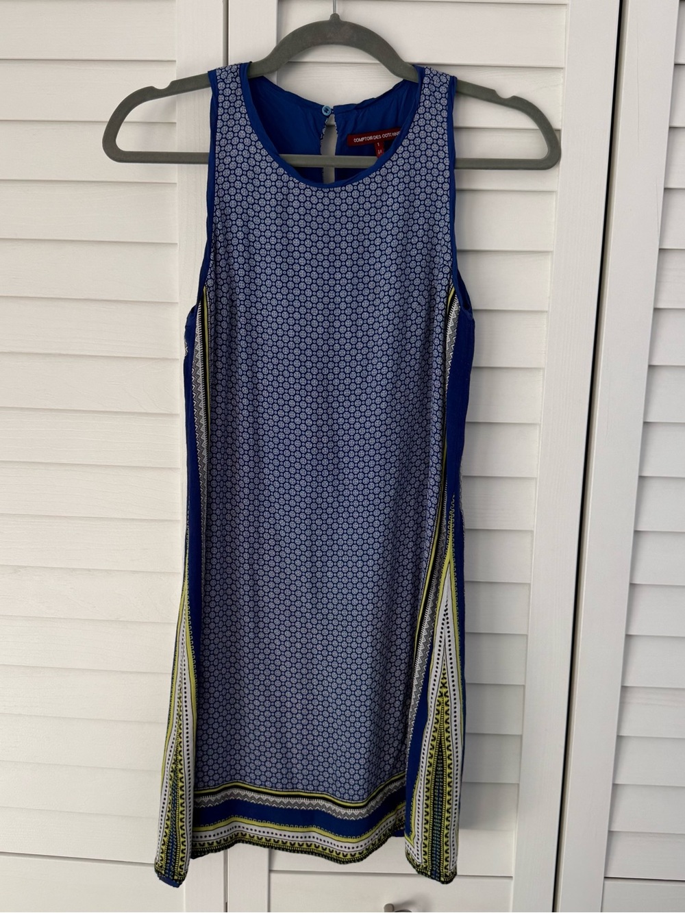Comptoir Des Cotonniers Blue Patterned Midi Dress with Green Accents Designer